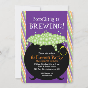 Something is Brewing, Witch Pot, Halloween Party Invitation