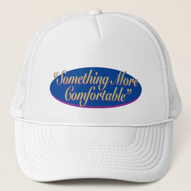 Something More Comfortable Blue BG Trucker Hat (Front)