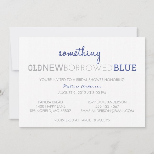 Something Old, New, Borrowed, Blue Invitation (Front)