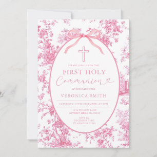 Something Pink Vintage Toile First Holy Communion Invitation