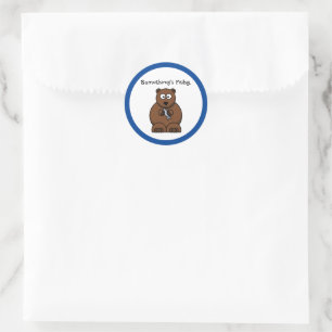 Something’s Fishy Funny Brown Bear Cartoon Classic Round Sticker
