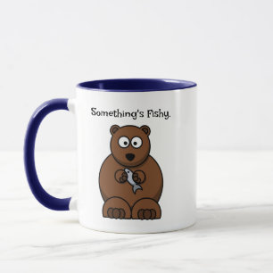 Something’s Fishy Funny Brown Bear Cartoon Mug