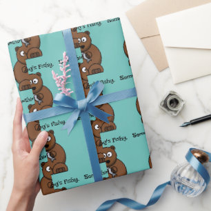 Something’s Fishy Funny Brown Bear Cartoon Wrapping Paper