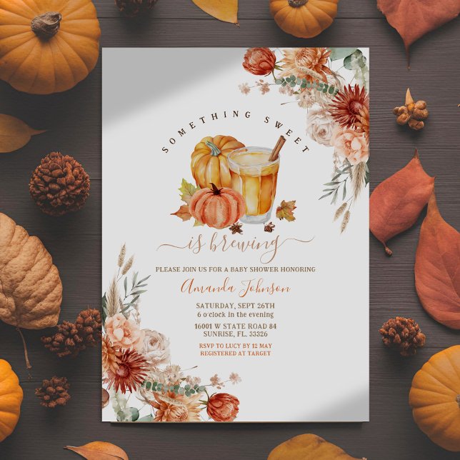 Something Sweet Is Brewing Floral Fall Baby Shower Invitation (Creator Uploaded)