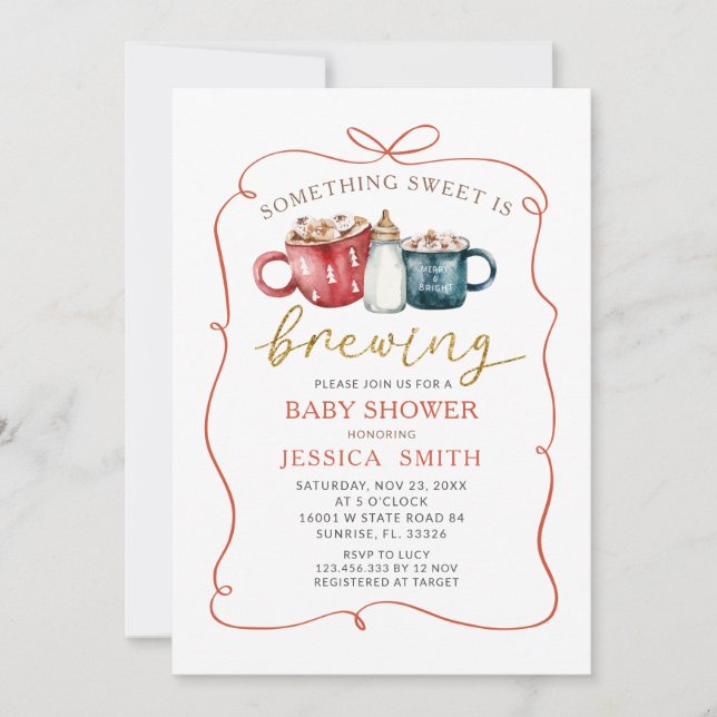 Something Sweet Is Brewing Hand Drawn Baby Shower Invitation (Front)