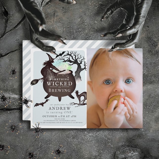 Something Wicked Brewing Halloween Bl 1st Birthday Invitation (Creator Uploaded)