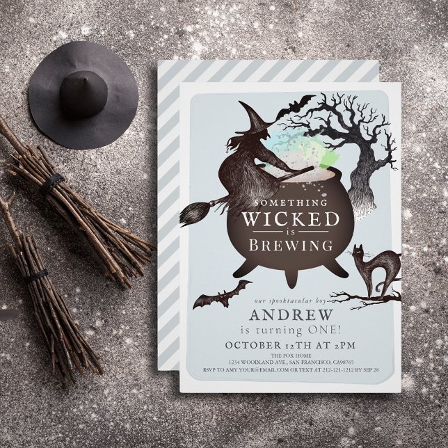 Something Wicked Brewing Halloween Bl 1st Birthday Invitation (Creator Uploaded)