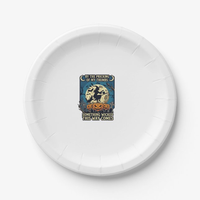Something Wicked Way Comes Witch Halloween Pumpkin Paper Plate (Front)