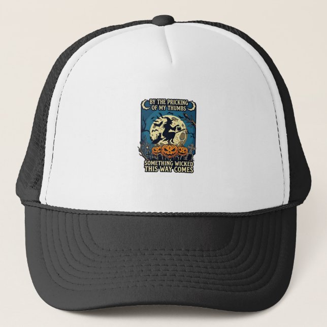 Something Wicked Way Comes Witch Halloween Pumpkin Trucker Hat (Front)