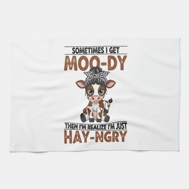 Sometimes I Get Moo-dy Hay-ngry Cow Tea Towel (Horizontal)