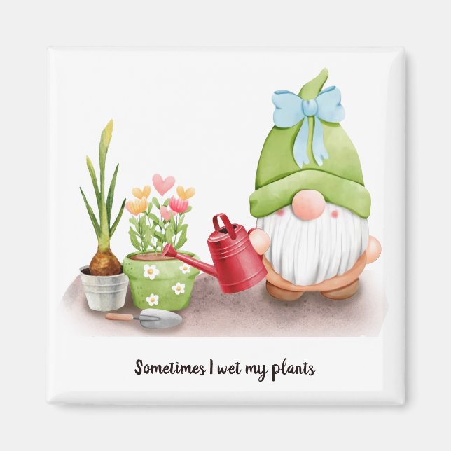 Sometimes I wet my plants gnome bow red can Magnet (Front)