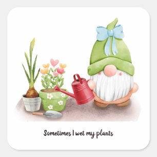 Sometimes I wet my plants gnome bow red can  Square Sticker