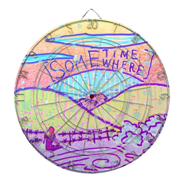Somewhere / Sometime colourful doodle Dartboard (Front)