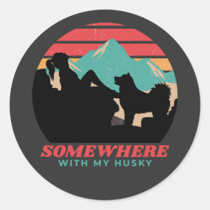Somewhere With My Siberian Husky Women's Gift Classic Round Sticker