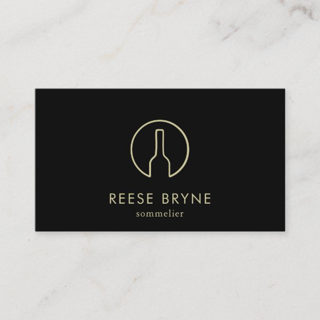 Sommelier Black Wine Bottle Logo Business Card (Front)
