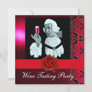 SOMMELIER WINE TASTING PARTY RED WAX SEAL MONOGRAM INVITATION