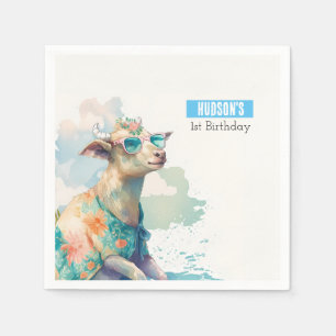 Sommer vibes Watercolor Goat -  Birthday  Napkin