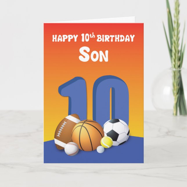 Son 10th Birthday Sports Balls Card (Front)