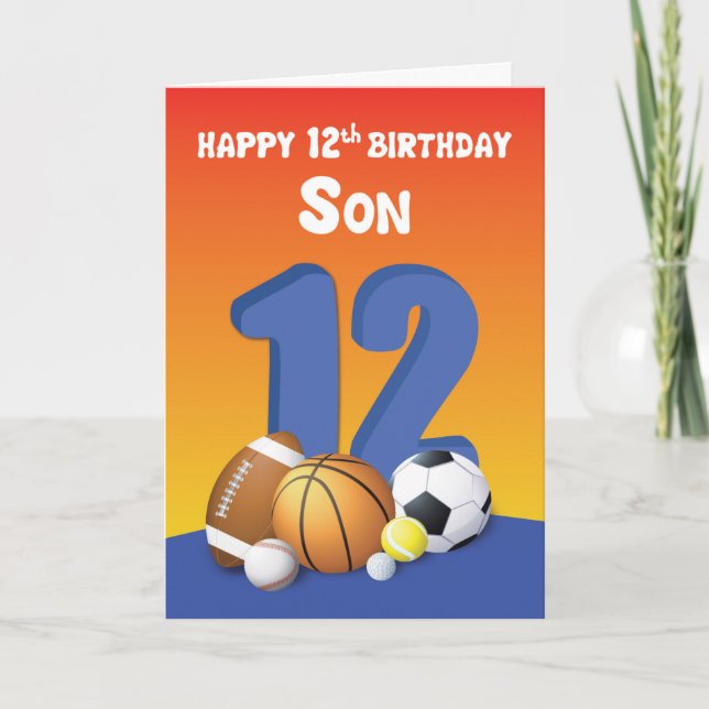 Son 12th Birthday Sports Balls Card (Front)