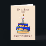Son 1st Birthday, 1 on Sweet Blue Cake Card<br><div class="desc">Sons are such sweet boys. When your son celebrates his 1st birthday,  it is better to give this card that brings a cute blue icing cake and a cute inside message. This card will surely make his day much sweeter than it already is.</div>