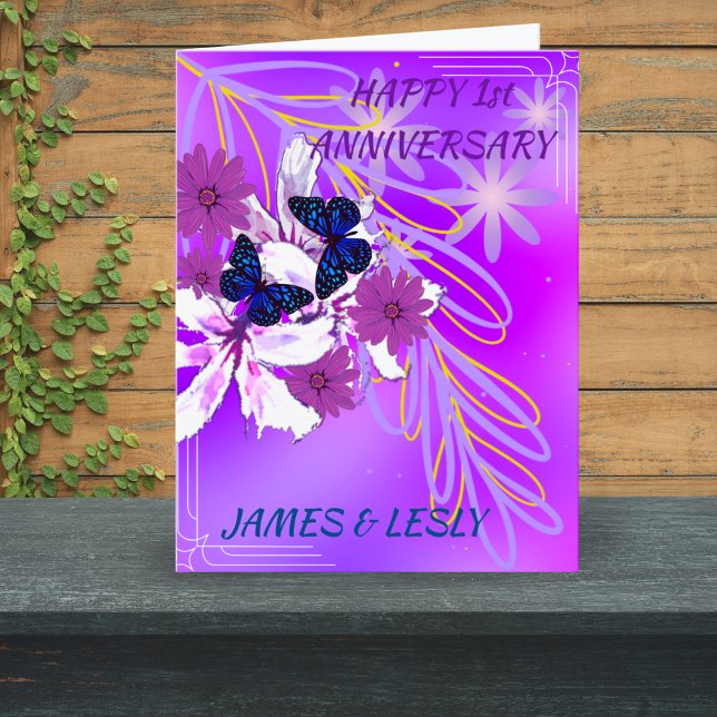 Son 1st Wedding Anniversary Purple Flowers Card (Creator Uploaded)
