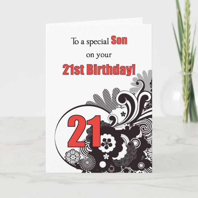 Son, 21st Birthday Religious Swirls Card (Front)