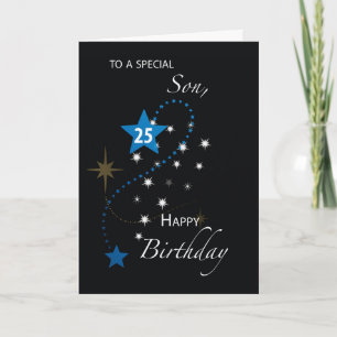 Son 25th Birthday Star Inspirational Blue & Black Card