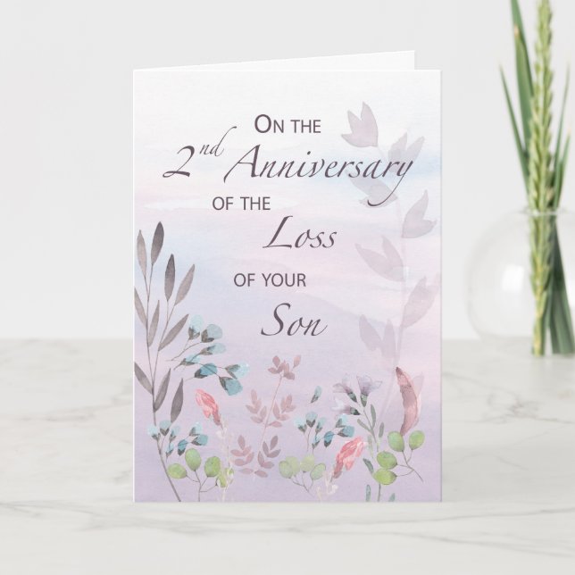 Son 2nd Anniversary of Loss Watercolor Florals Card (Front)