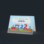 Son 2nd Birthday Colourful Train on Track Card<br><div class="desc">For a son who will soon be turning two soon is this cute and colourful train and track card. You can see on the front a train carrying the numbers “2” indicating the age of the celebrant. Also a space is allotted for his name to be personalised. Get this card...</div>