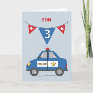 Son 3rd Birthday Blue Police Car Card