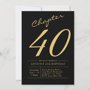 Son 40th Birthday 40 Years Old Black Gold Party Invitation