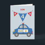 Son 4th Birthday Blue Police Car Card<br><div class="desc">This year, try surprising your dear son with a fun card to greet him on his upcoming 4th birthday. This card would be best to use. The front has an image of a police card while the inside shares a fun message for him as he celebrates his special day. Get...</div>