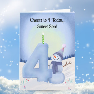 Son 4th Birthday Snowman with Snowy Four Card