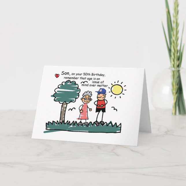 Son 50th Birthday Humorous Stick Figures Card (Front)