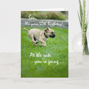 Son, 50th Birthday Puppy Running Card