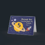 Son 5th Birthday Planets in Outer Space w/ Rocket Card<br><div class="desc">Turning 5 is out of this world,  especially when it is your son! Rocket ship,  planets and stars fill in the front of the card with the message as you count down to say Happy Birthday!</div>