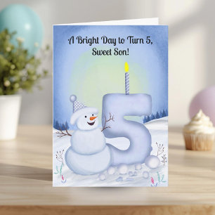 Son 5th Birthday Snowman Snowy Card