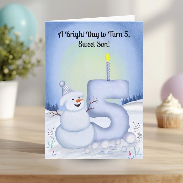 Son 5th Birthday Snowman Snowy  Card (Creator Uploaded)