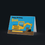 Son 5th Birthday Yellow Excavator Add Name Card<br><div class="desc">A fun fifth birthday card for a son who loves construction equipment and earth movers. It has a yellow digger on the front with an area on the cab where you can change the name of the construction company to your son's name. The number 5 is being scooped up in...</div>
