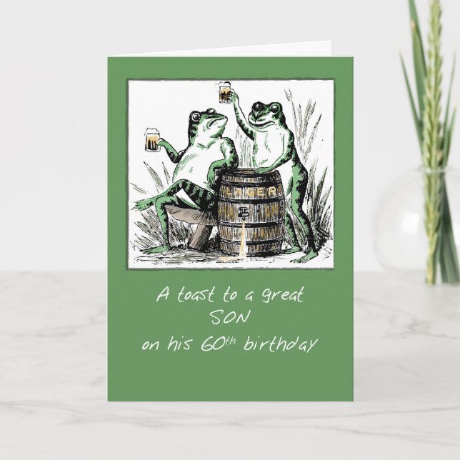 Son 60th Birthday Frogs Toasting with Beer Card (Front)