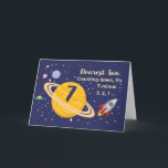 Son 7th Birthday Planets in Outer Space w/ Rocket Card<br><div class="desc">Turning 7 is out of this world,  especially when it is your son! Rocket ship,  planets and stars fill in the front of the card with the message as you count down to say Happy Birthday!</div>