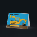 Son 7th Birthday Yellow Excavator Add Name Card<br><div class="desc">A fun seventh birthday card for a son who loves construction equipment and earth movers. It has a yellow digger on the front with an area on the cab where you can change the name of the construction company to your son's name. The number 7 is being scooped up in...</div>