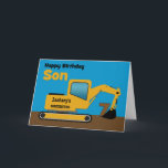 Son 7th Birthday Yellow Excavator Add Name Card<br><div class="desc">A fun seventh birthday card for a son who loves construction equipment and earth movers. It has a yellow digger on the front with an area on the cab where you can change the name of the construction company to your son's name. The number 7 is being scooped up in...</div>