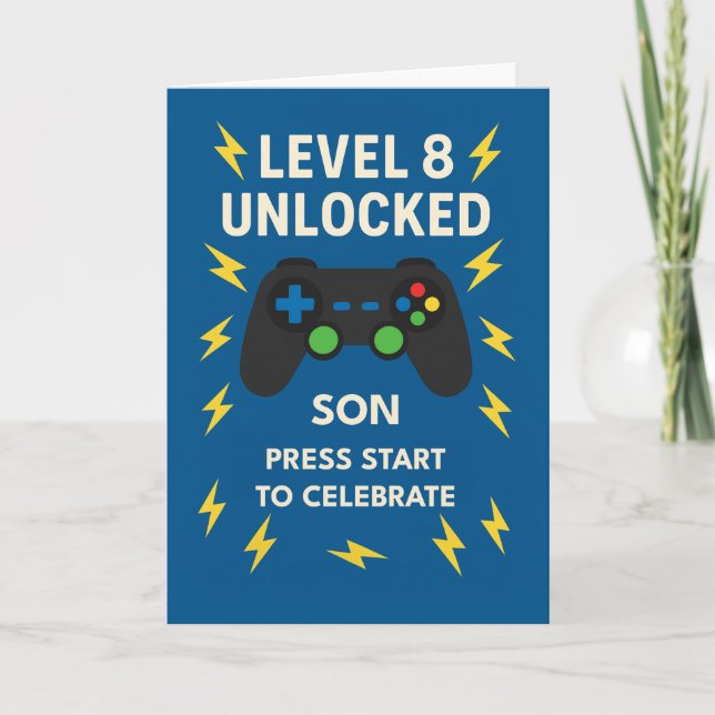 Son 8th Birthday Game Controller Age 8 Unlocked Card (Front)