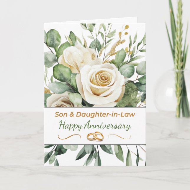 Son and Daughter in Law Anniversary Elegant Roses Card (Front)