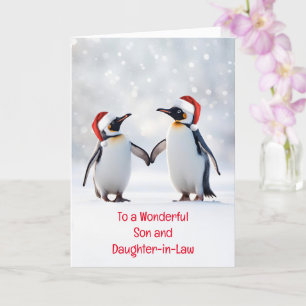 Son and Daughter in Law Cute Penguins in the Snow Card