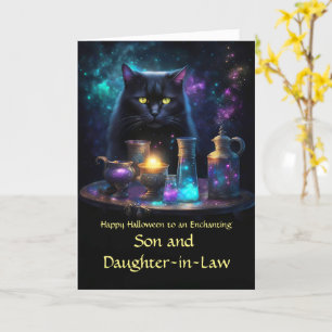 Son and Daughter In Law Happy Halloween Black Cat Card