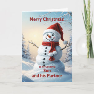 Son and his Partner Christmas Snowman  Holiday Card