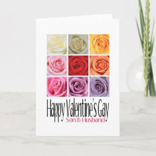 Son and Husband Valentine's Gay, Rainbow Roses Holiday Card
