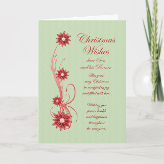 Son and Partner Christmas Scrolls Flowers Holiday Card